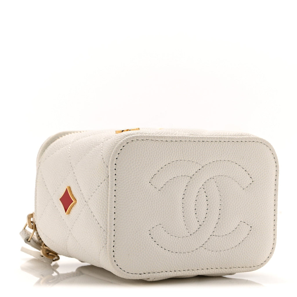 Caviar Quilted Enamel Coco Casino Mini Vanity Case With Chain White