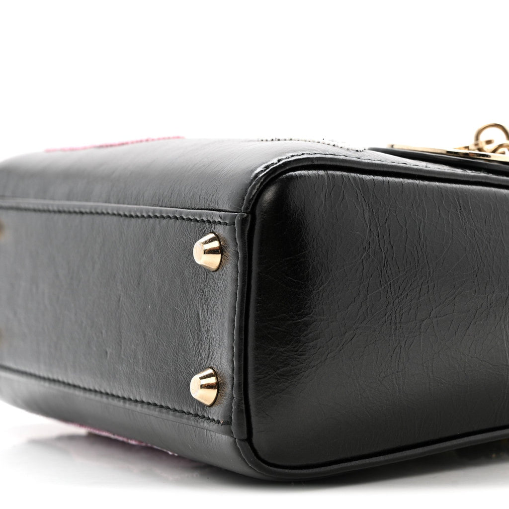 Calfskin Beaded Mini Lady Dior Black