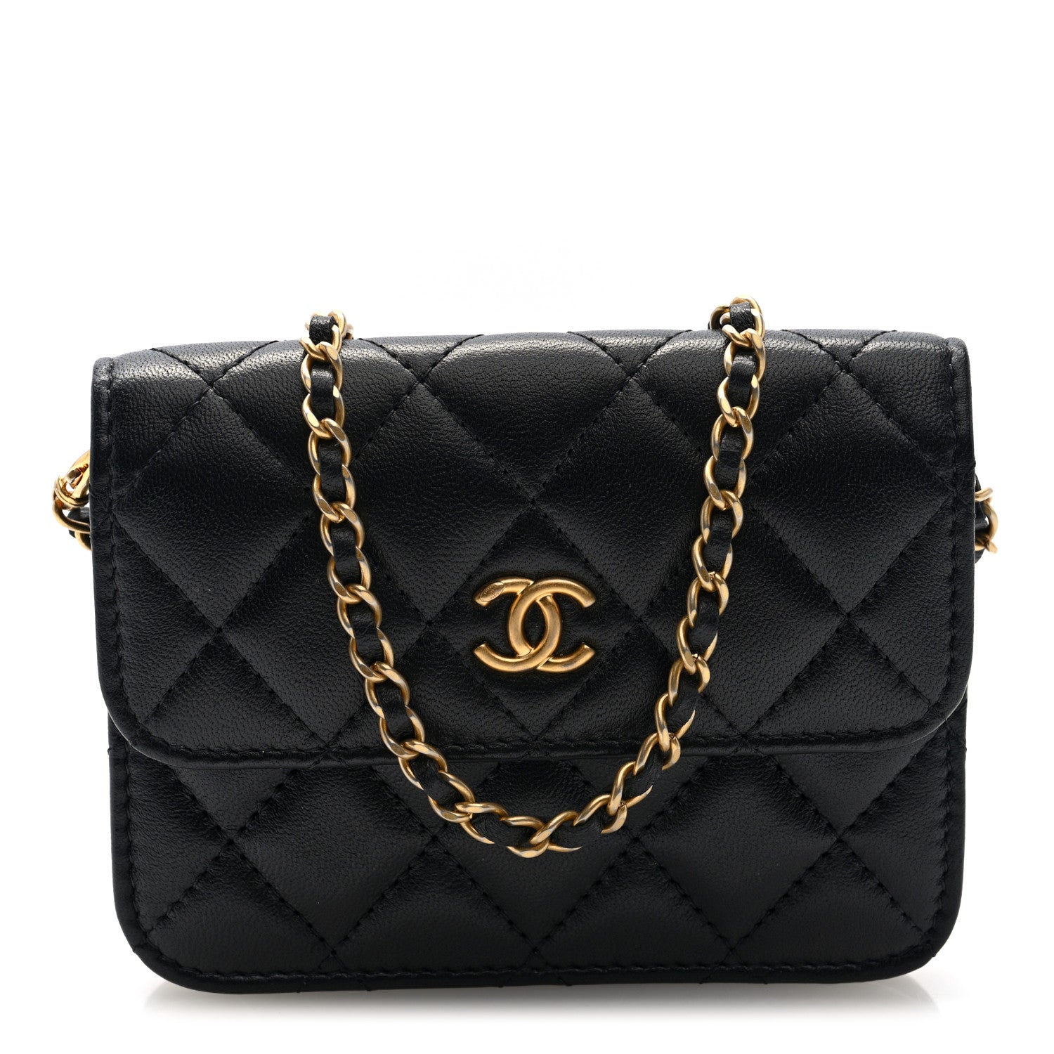 Lambskin Quilted Pearl Crush Flap With Chain Black