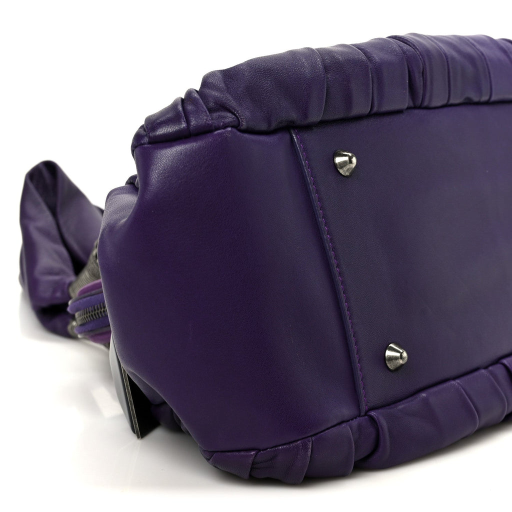 Lambskin Plisse Pleated Frame Satchel Violet Fonce