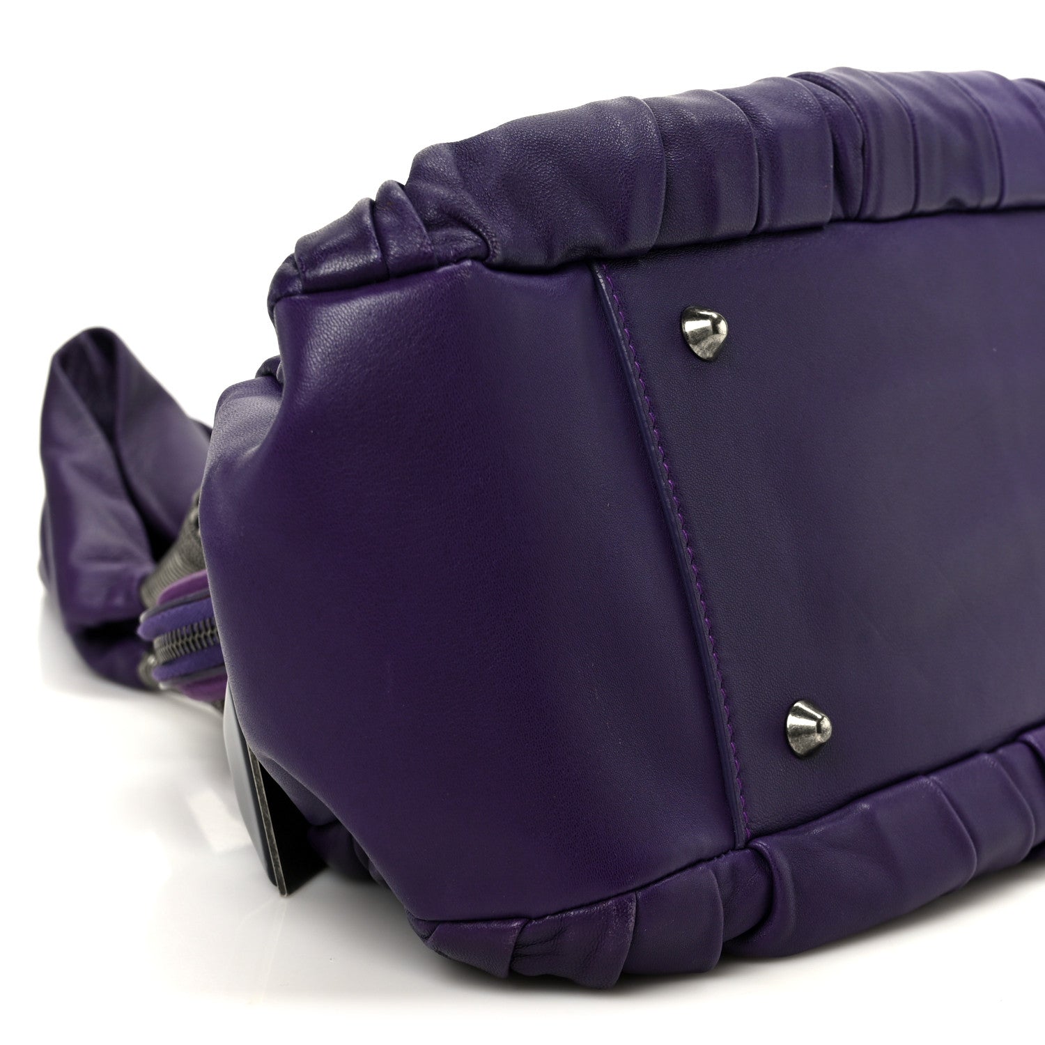 Lambskin Plisse Pleated Frame Satchel Violet Fonce