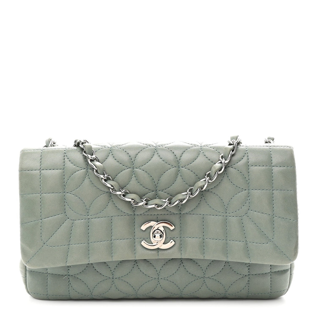 Lambskin Quilted Lady Graphic Flap Green