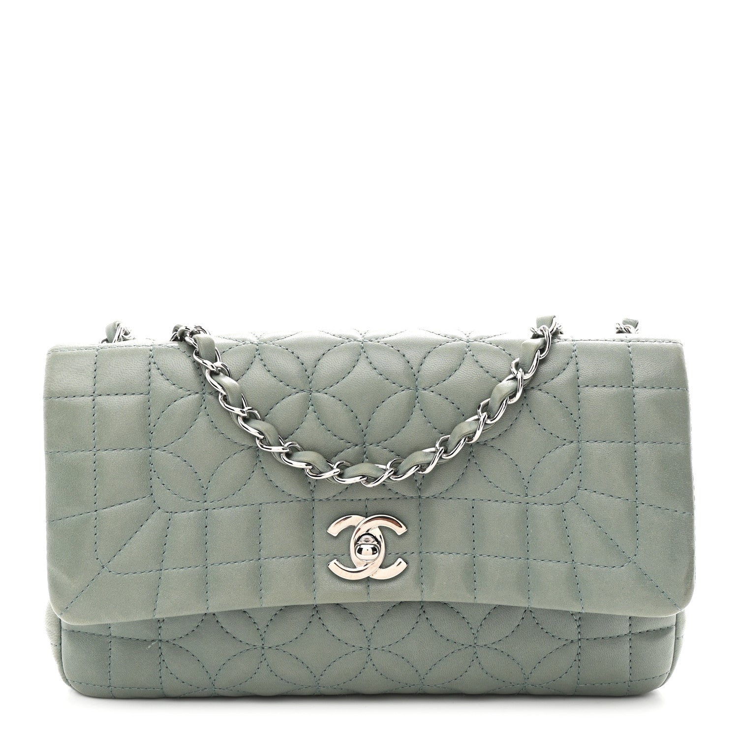 Lambskin Quilted Lady Graphic Flap Green