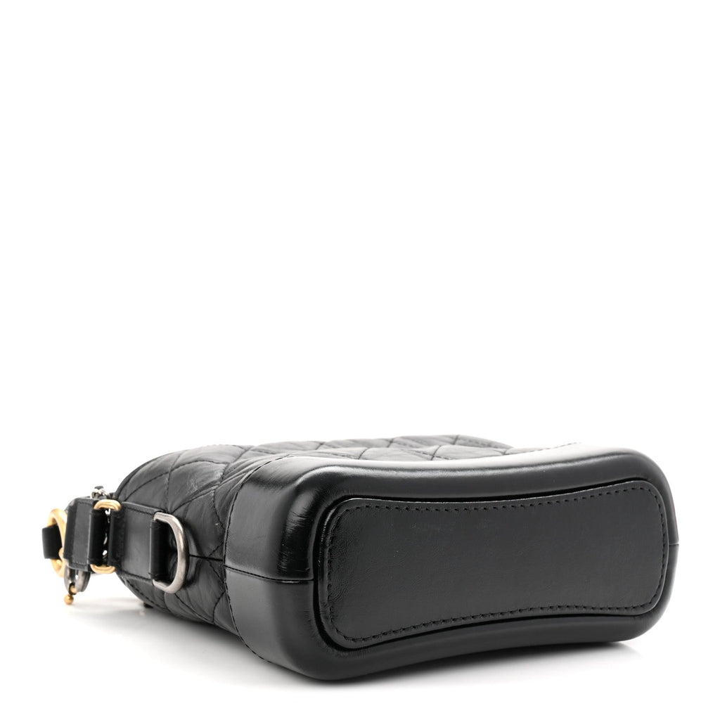 Aged Calfskin Quilted Small Gabrielle Logo Hobo Black