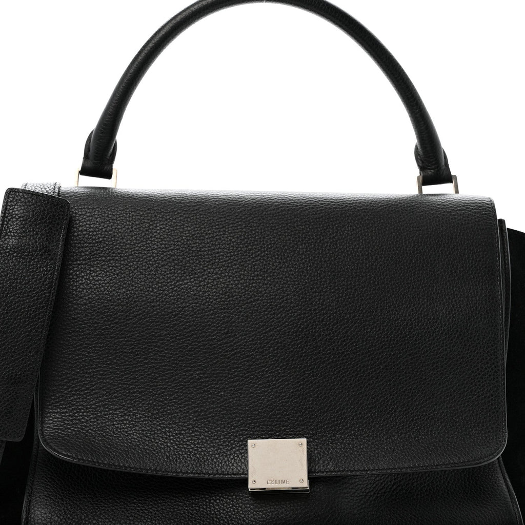Drummed Calfskin Suede Medium Trapeze Black
