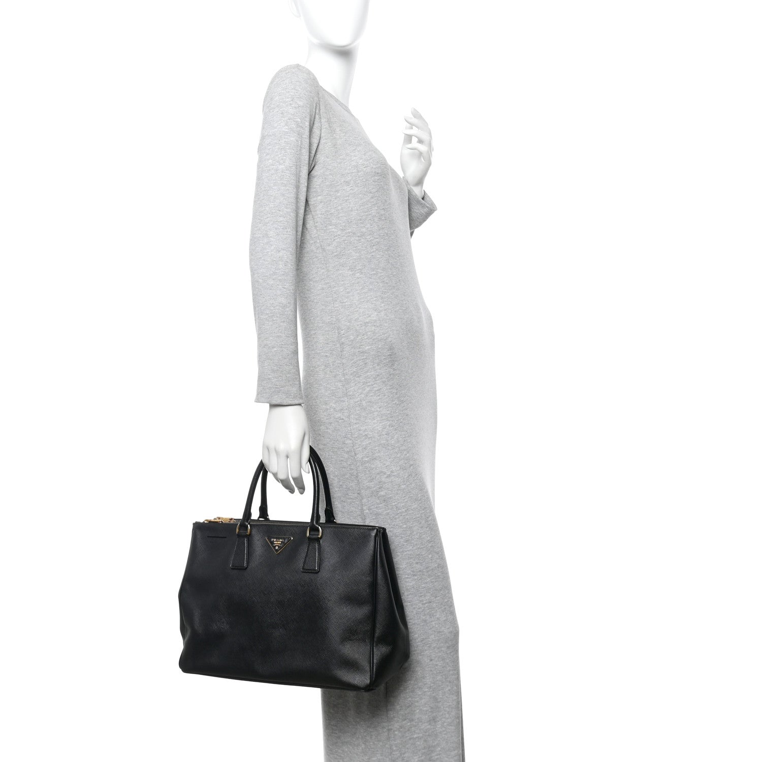 Saffiano Lux Large Galleria Double Zip Tote Black