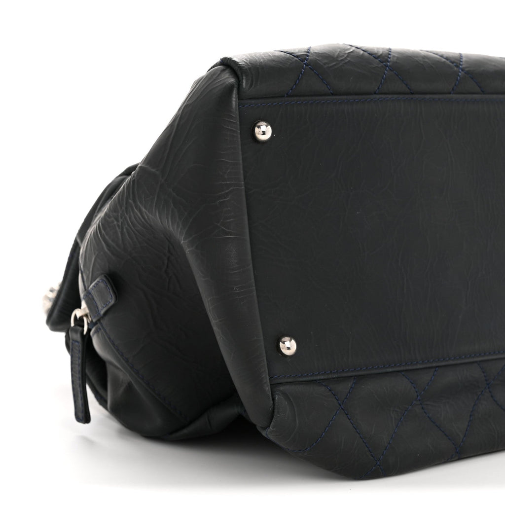 Crinkled Calfskin Grand Timeless Shopping Tote GTT Dark Blue