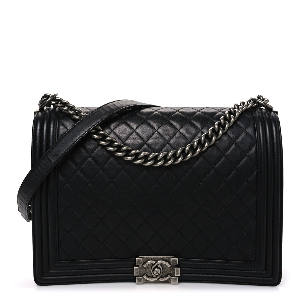 Lambskin Quilted Large Boy Flap Black