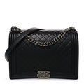 Lambskin Quilted Large Boy Flap Black