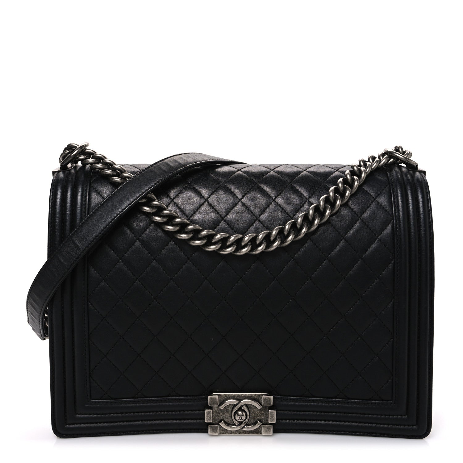 Lambskin Quilted Large Boy Flap Black