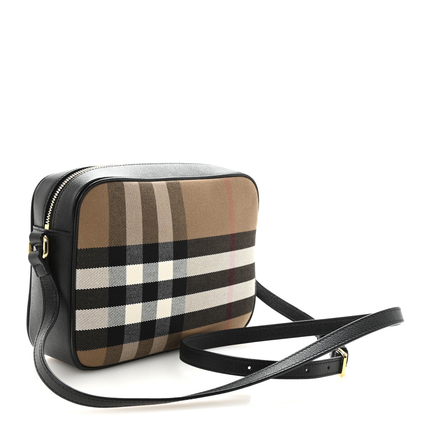 Giant Check Calfskin Large Camera Bag Black