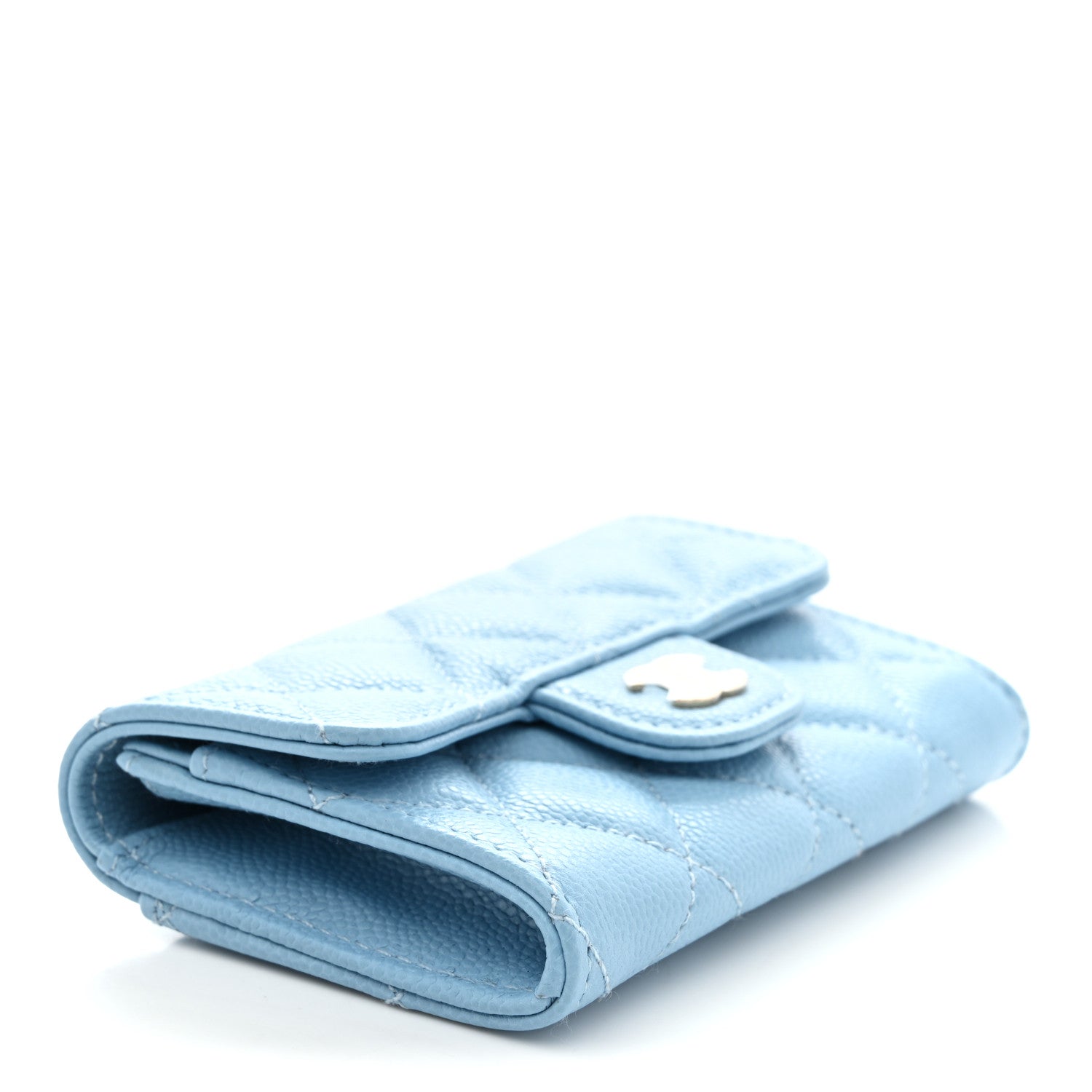 Caviar Quilted Flap  Holder Wallet Light Blue