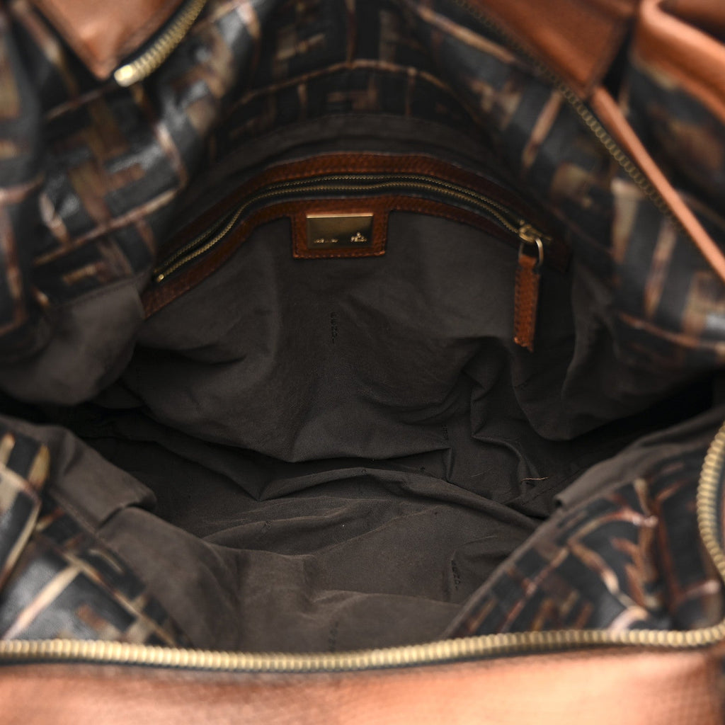 Zucca Calfskin Crocodile Embossed Large Chef Shopper Tote Tobacco
