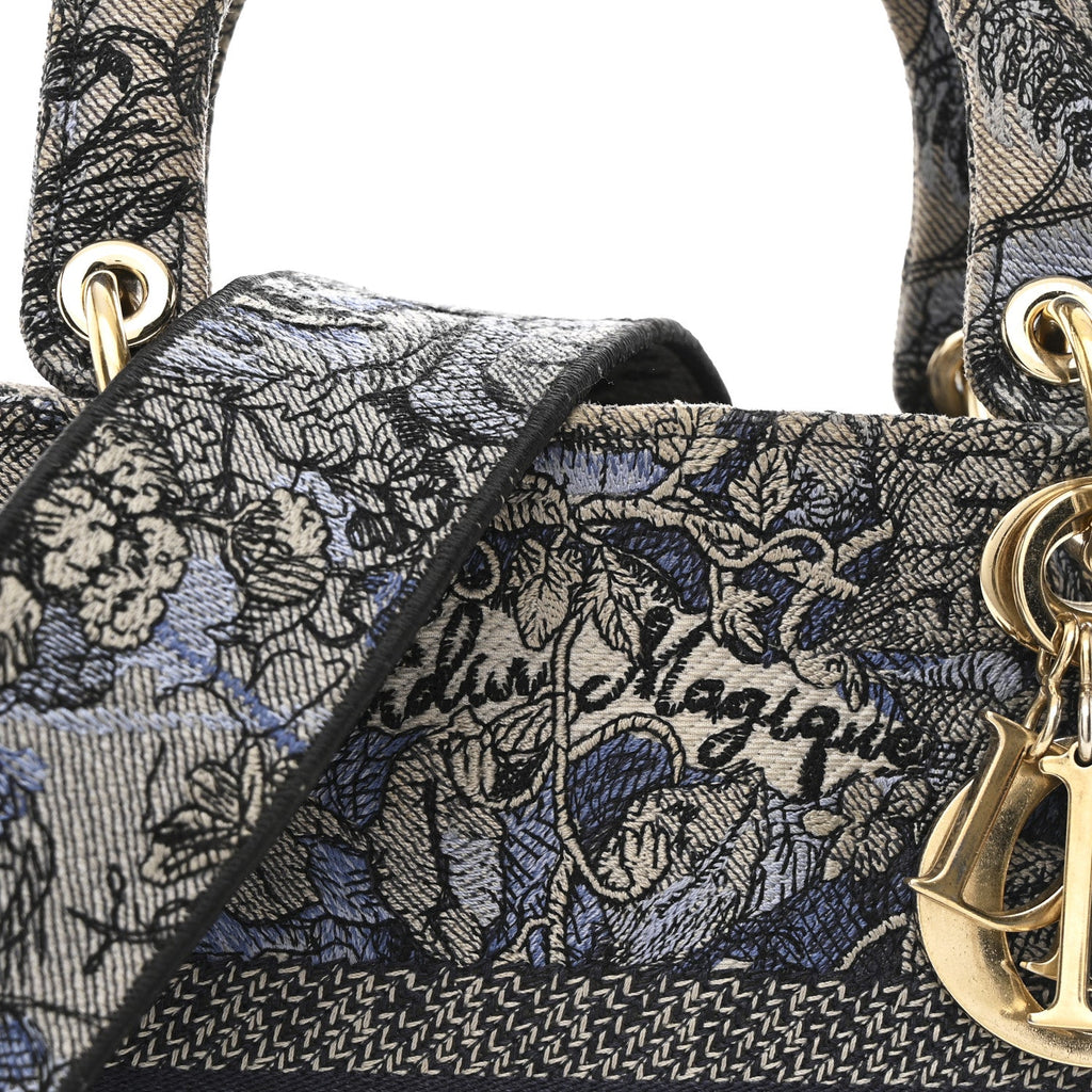 Canvas Embroidered Jardin Magique Medium Lady D-Lite Denim Multicolor