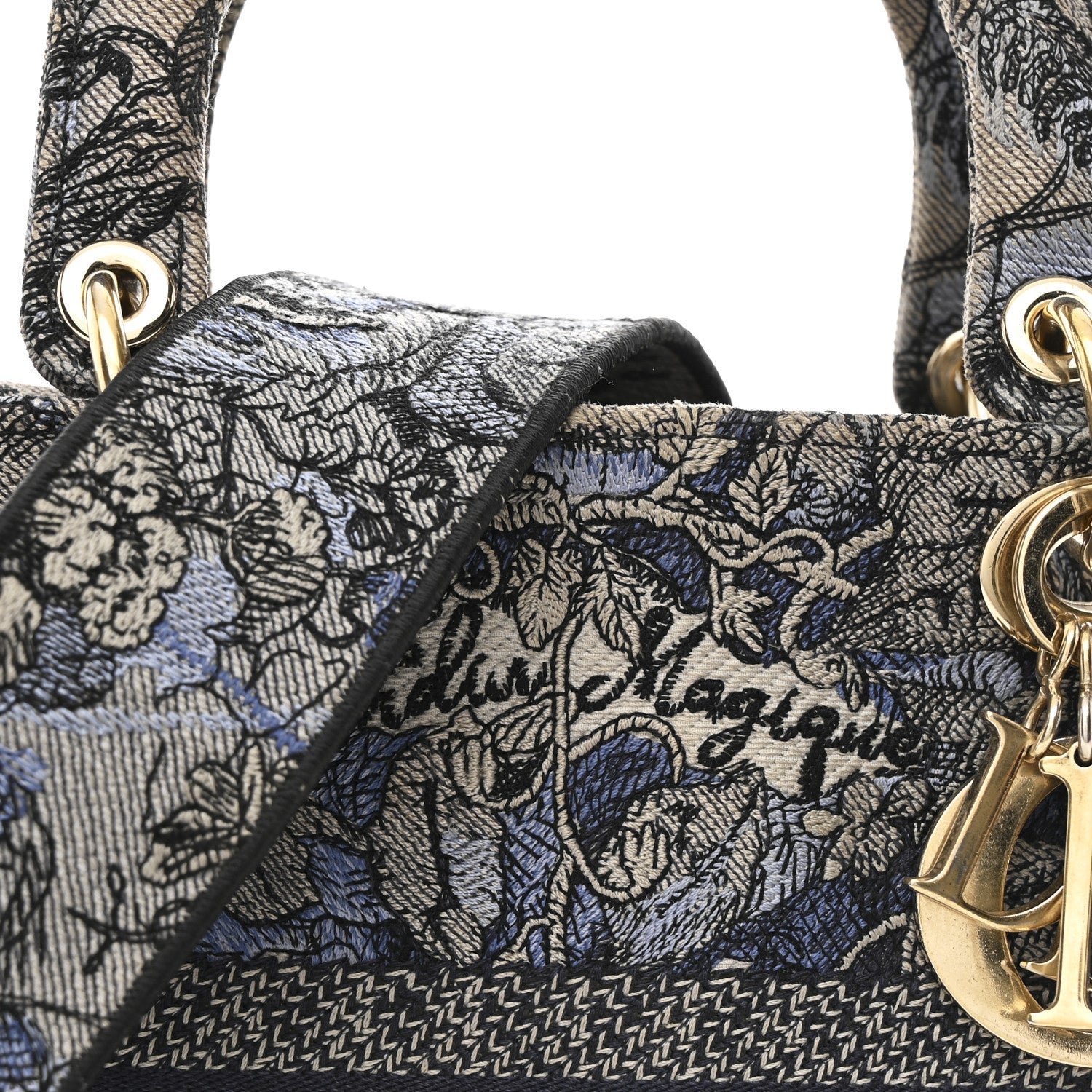 Canvas Embroidered Jardin Magique Medium Lady D-Lite Denim Multicolor