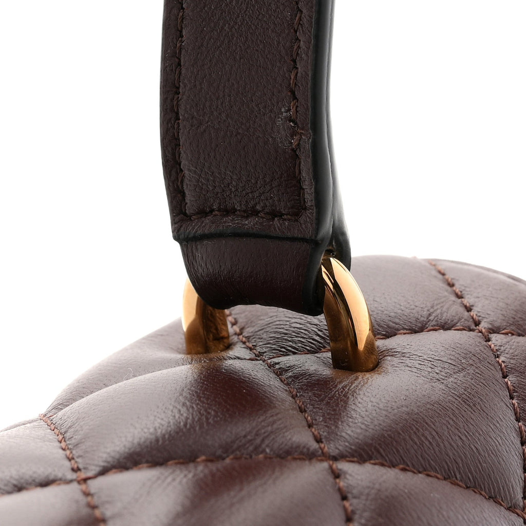 Nappa Quilted Medusa Top Handle Crossbody Flap Dark Brown