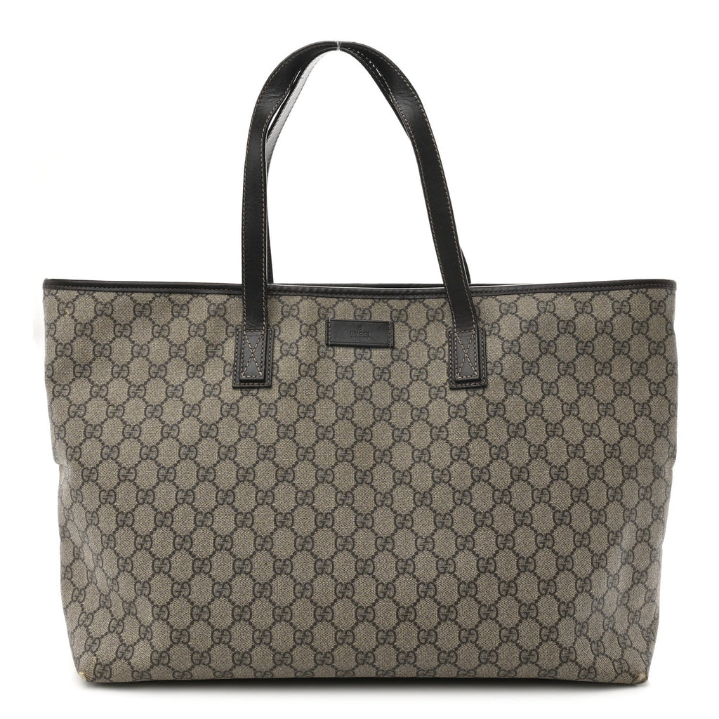 GG Supreme Monogram Large Zippered Shopping Tote Dark Brown