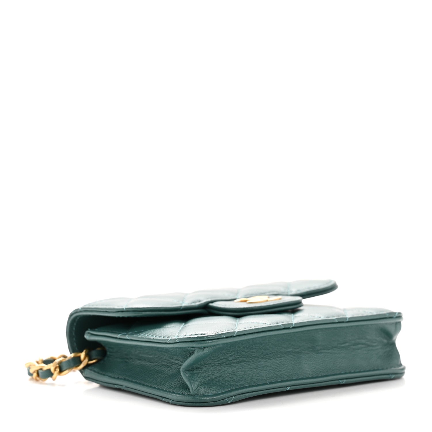 Lambskin Quilted Top Handle Flap Coin Purse With Chain Green