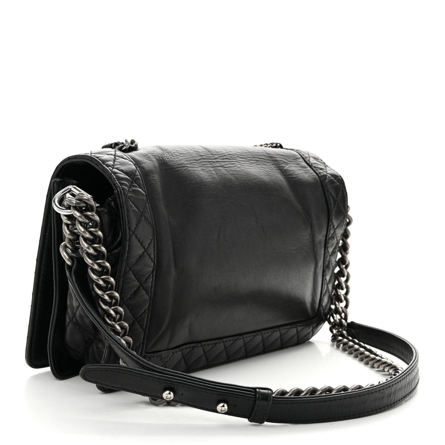Calfskin Enchained New Medium Boy Flap Black