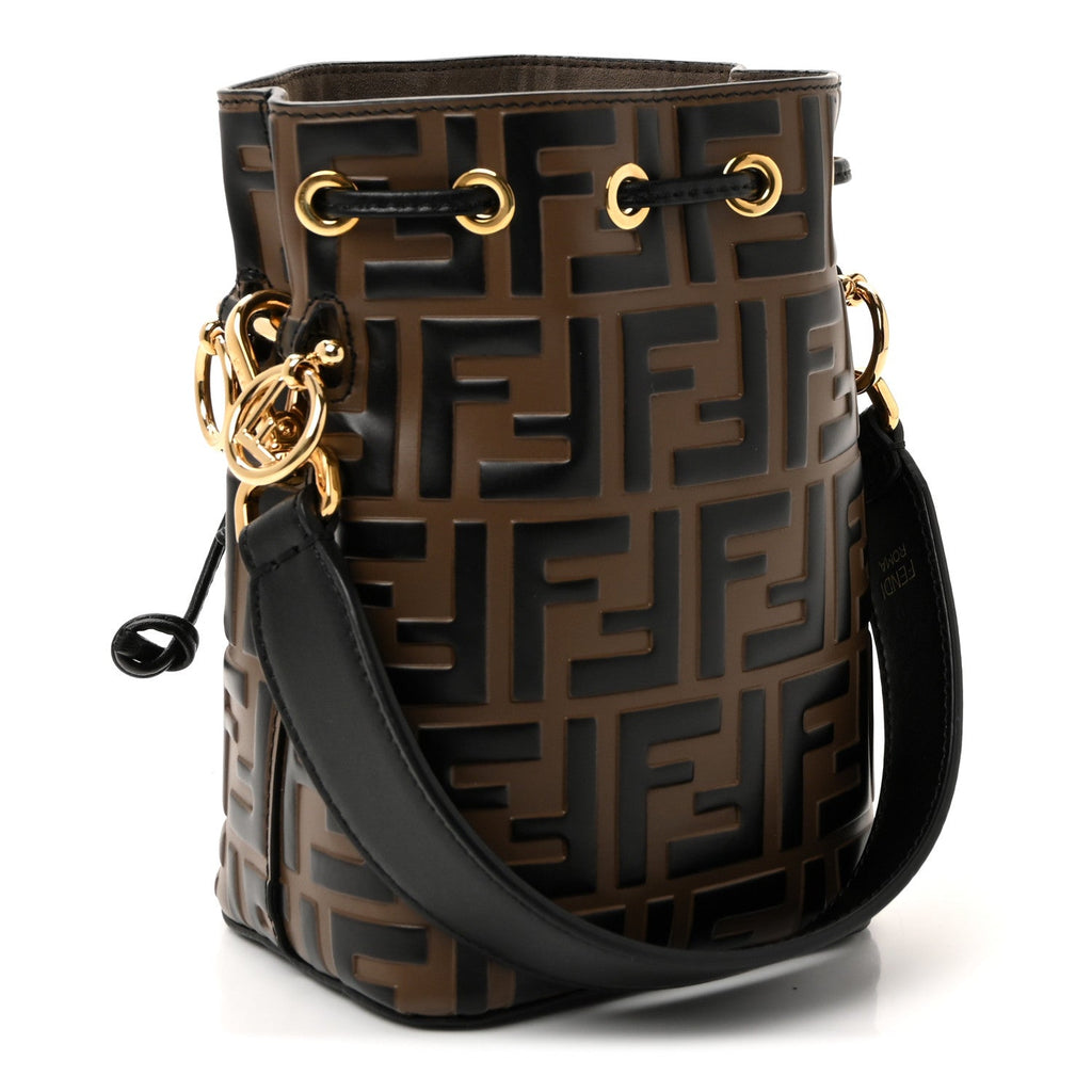 Vitello Liberty F is Fendi Bi-Color FF 1974 Embossed Mini Mon Tresor Bucket Bag Maya Black
