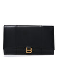 Shiny Box Calfskin Hourglass Flap Flat Pouch Black