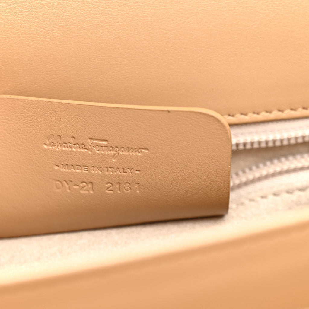 Brushed Off Calfskin Iconic Large Top Handle Bag Camel