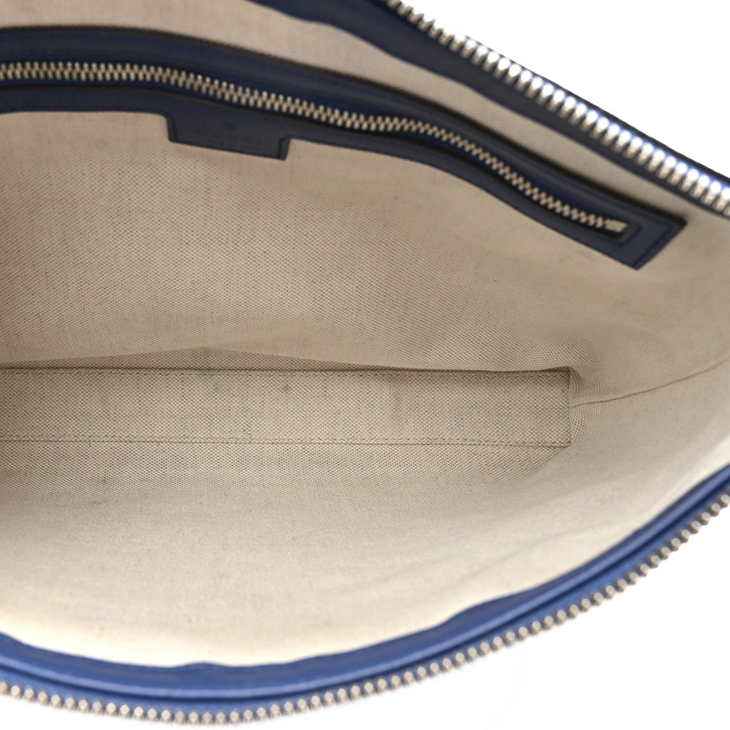 Calfskin GG Tennis Embossed Medium Wristlet Messenger Bag Intense Metal Blue