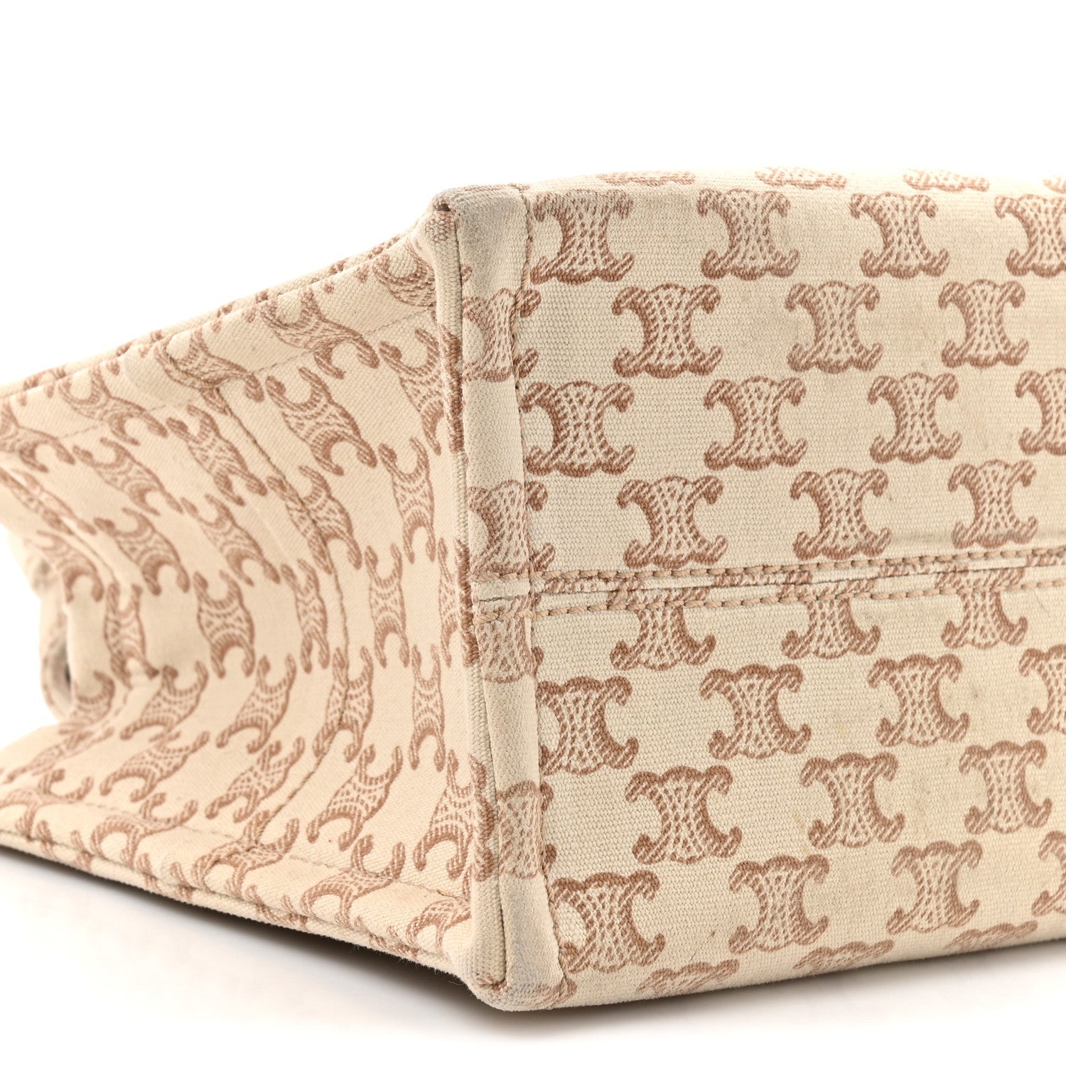 Canvas Calfskin Triomphe Print Small Cabas Thais White