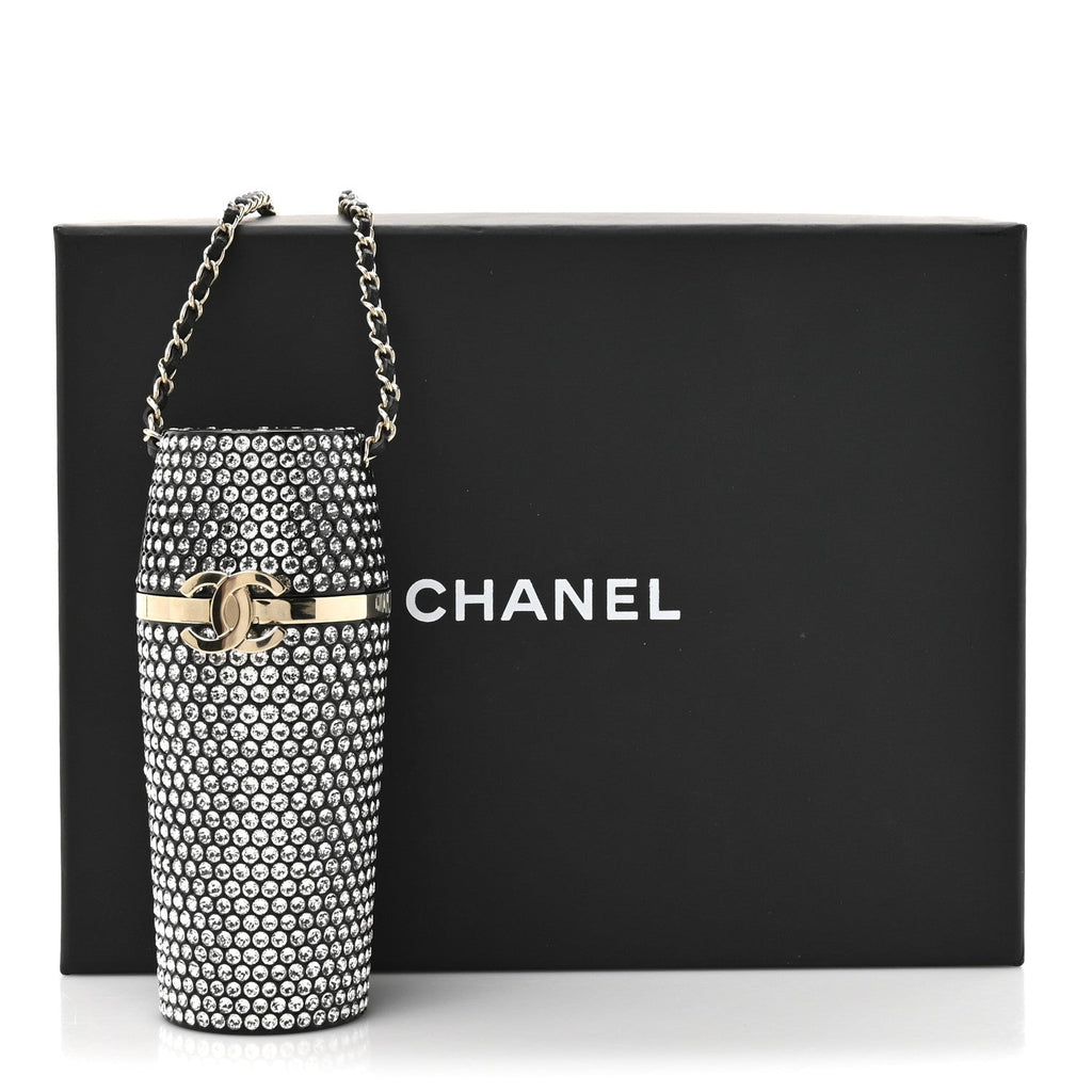 Metal Resin Lambskin Crystal Lipstick Case Long Necklace On Chain Silver Black Gold