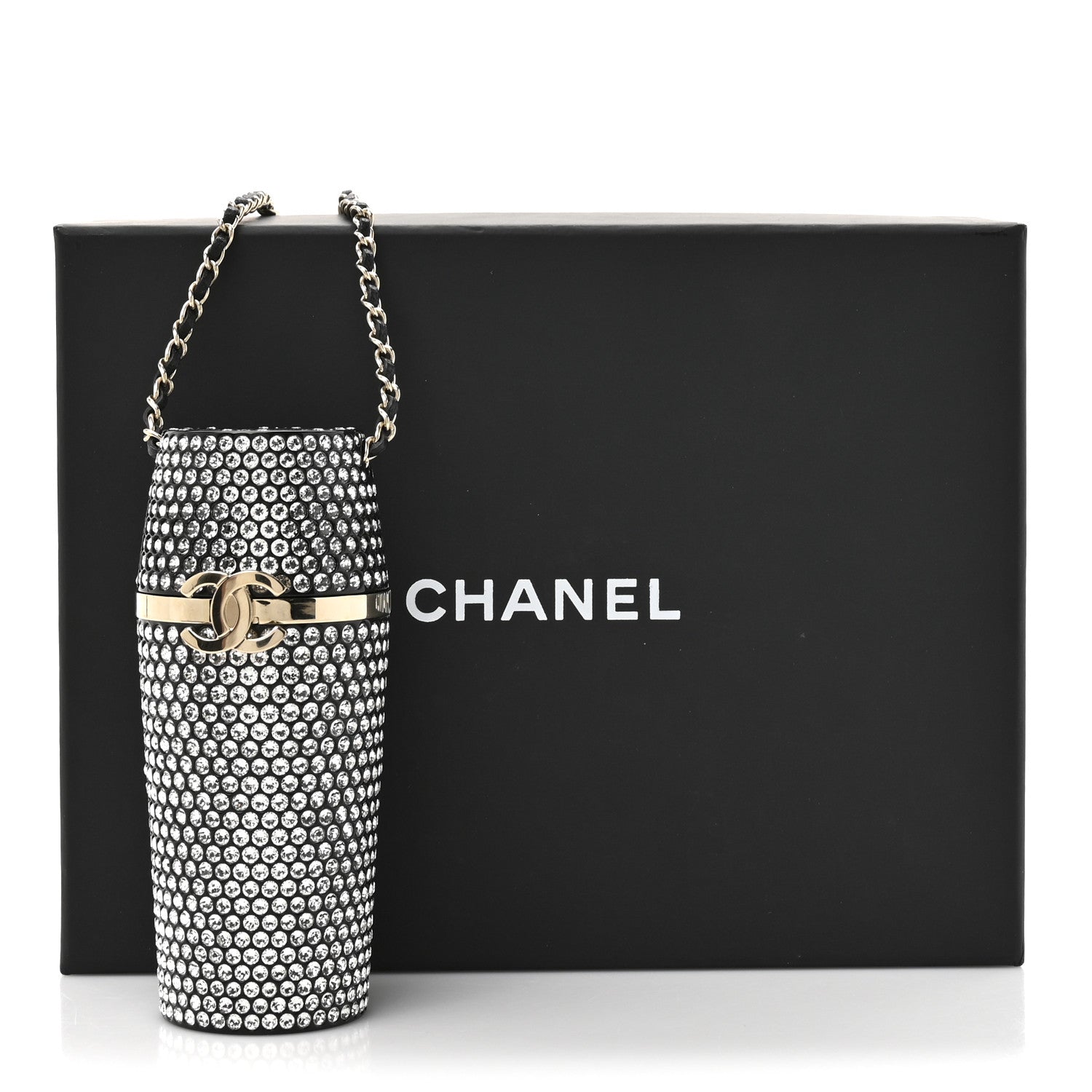 Metal Resin Lambskin Crystal Lipstick Case Long Necklace On Chain Silver Black Gold