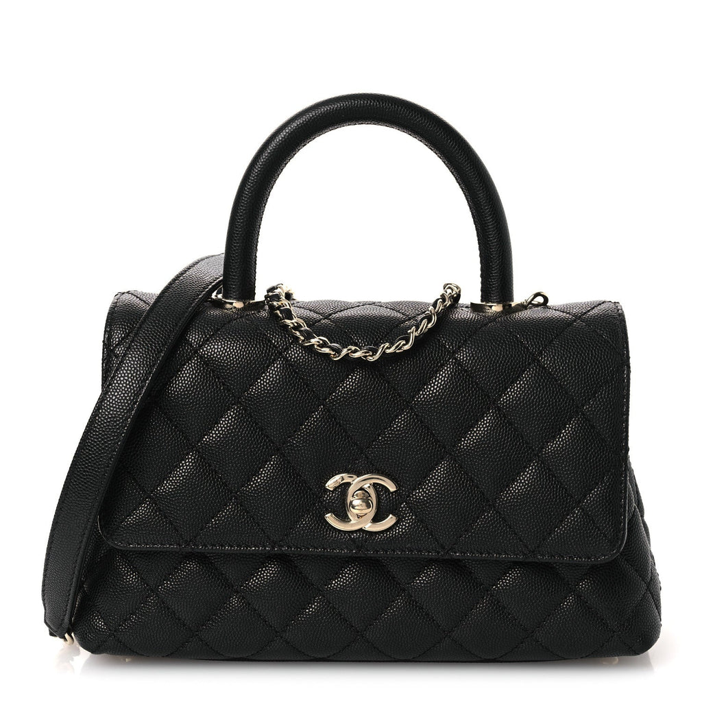 Caviar Quilted Mini Coco Handle Flap Black