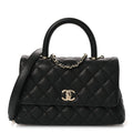 Caviar Quilted Mini Coco Handle Flap Black