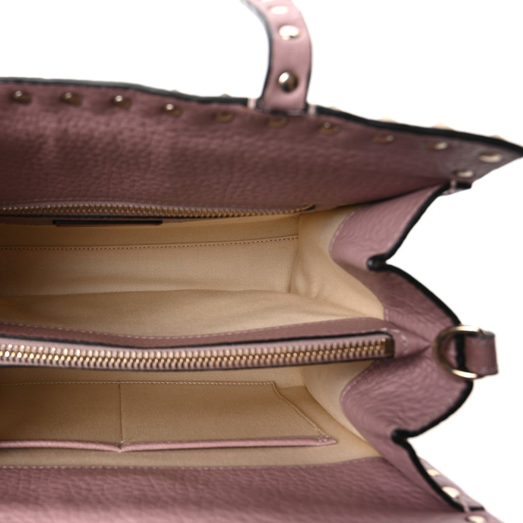 Grained Calfskin Rockstud Flip Lock Tote Lipstick