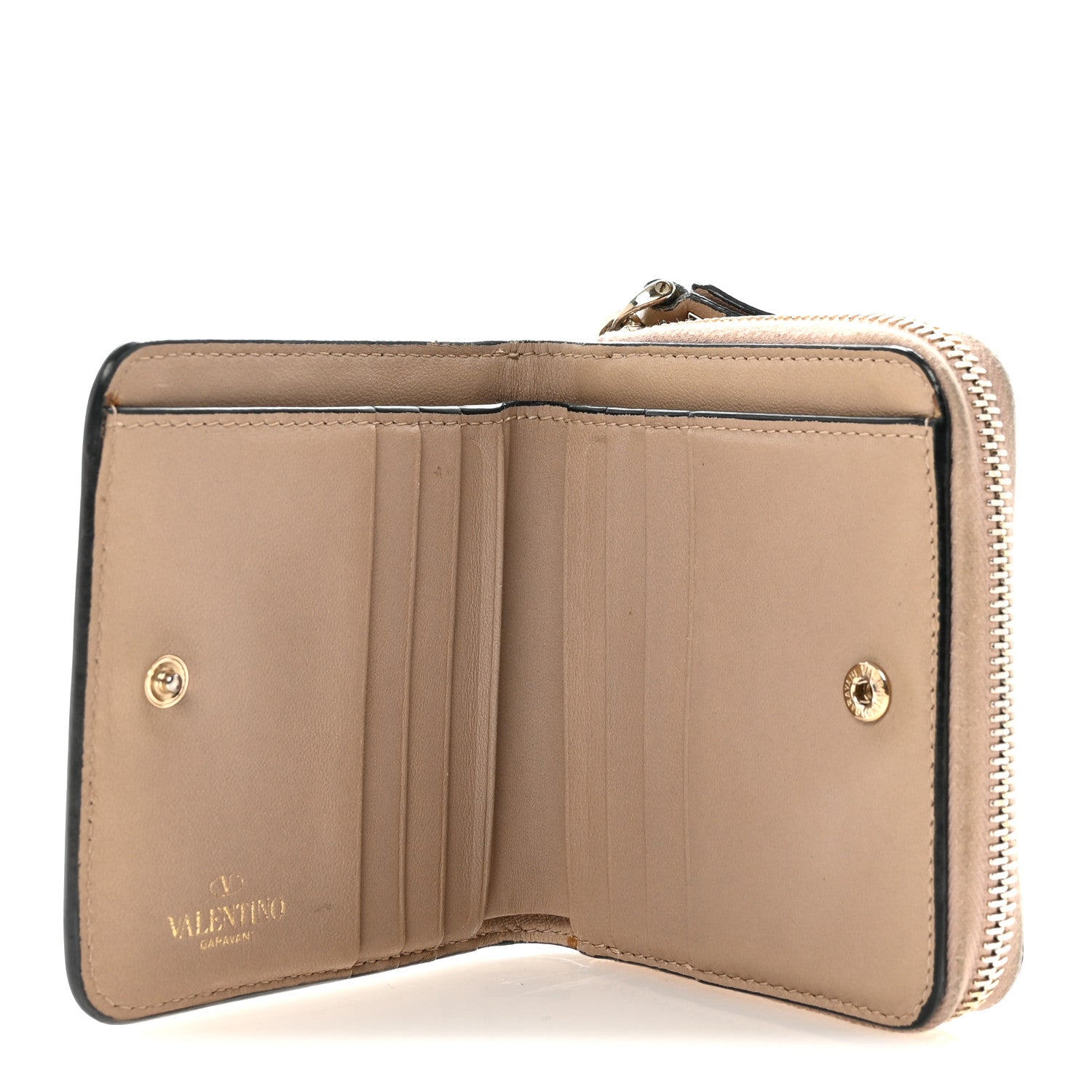 Nappa Rockstud Spike Compact Zip Around Wallet Poudre