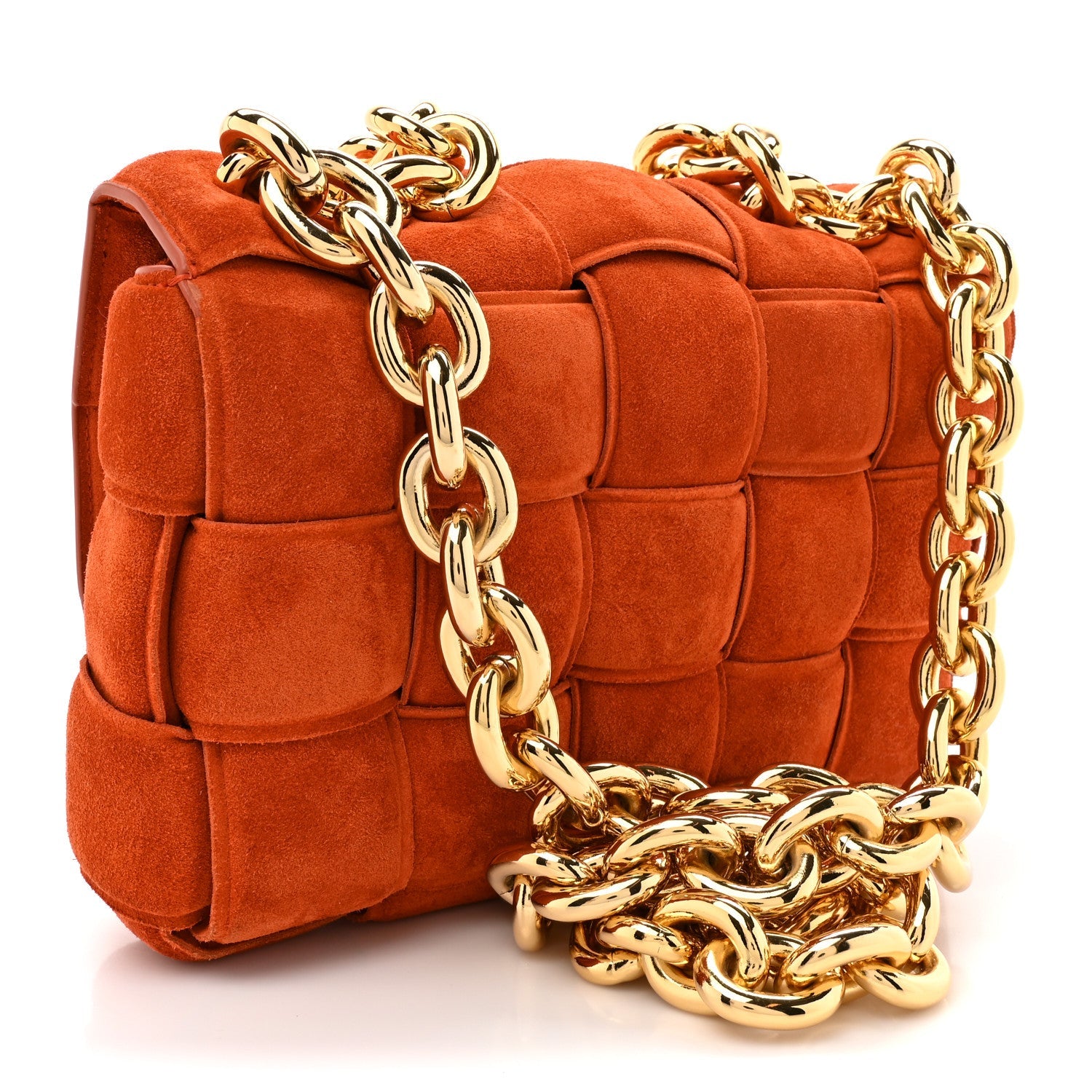 Suede Maxi Intrecciato Padded Chain Cassette Crossbody Bag Maple