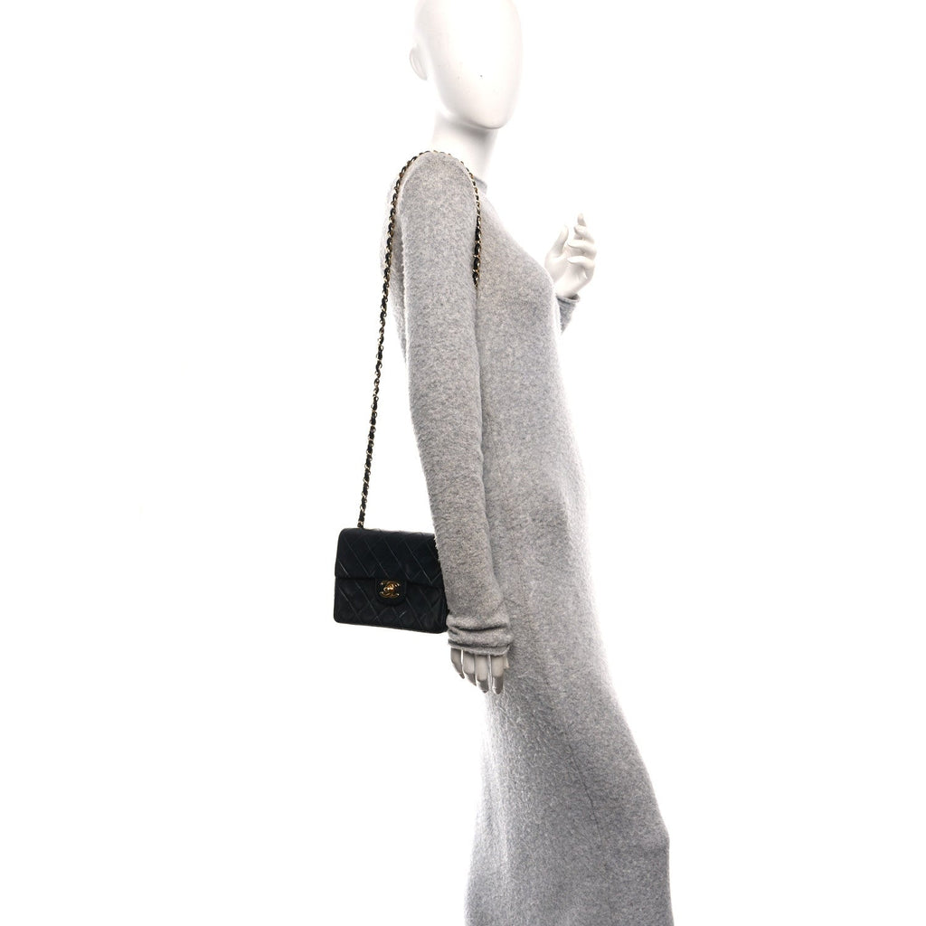Lambskin Quilted Mini Square Flap Black