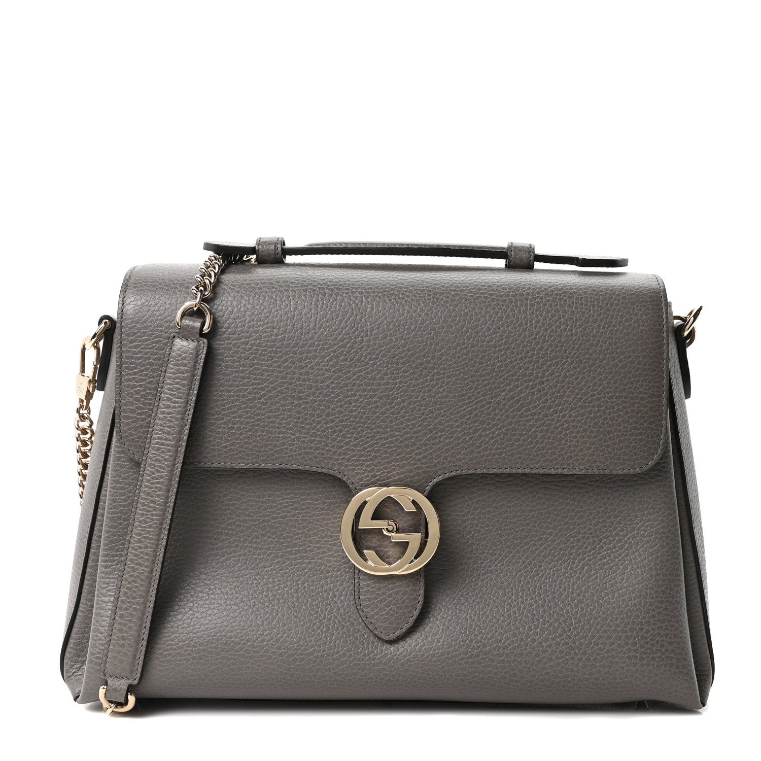 Dollar Calfskin Medium Interlocking G Top Handle Shoulder Bag Loess