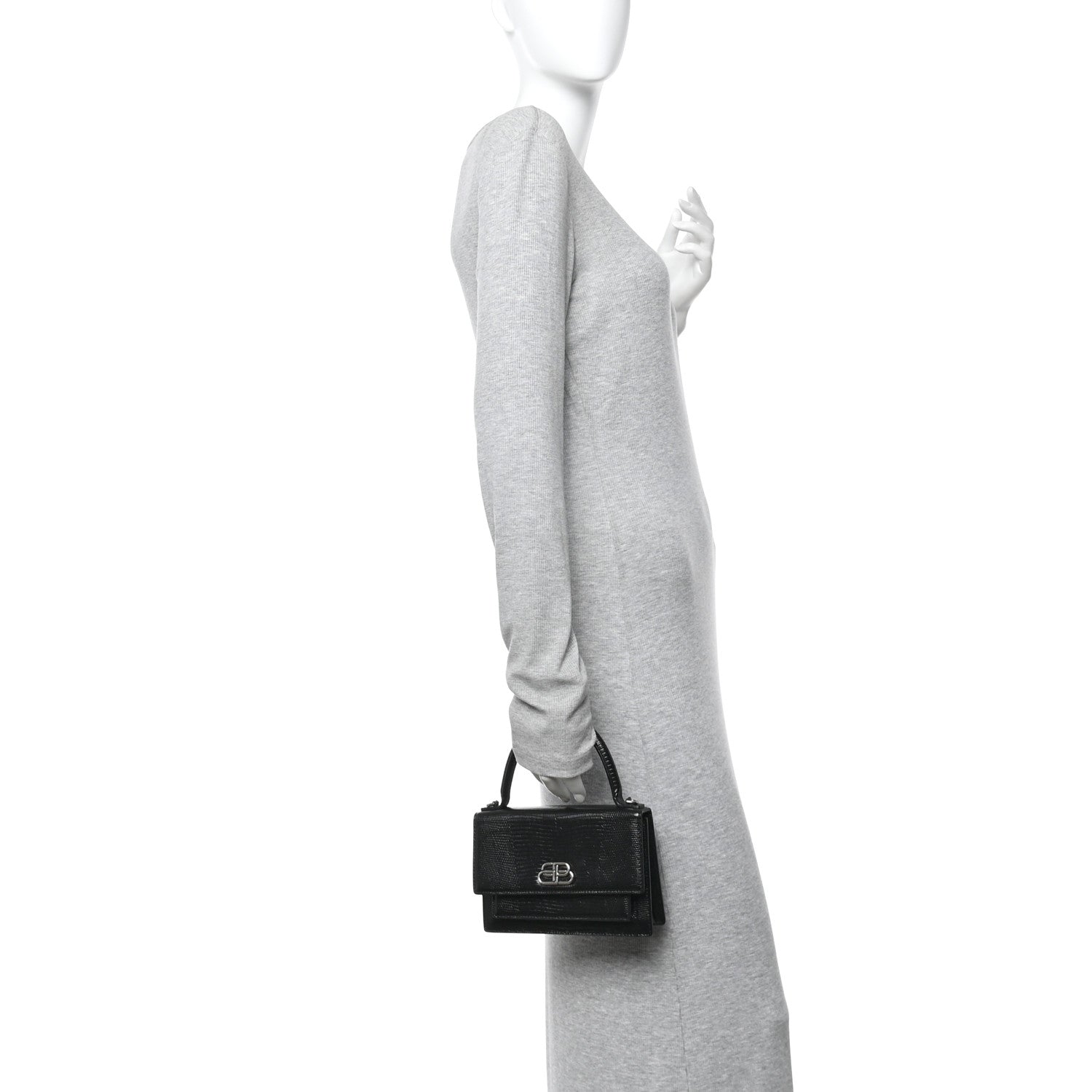Patent Calfskin Lizard Embossed XS Sharp Top Handle Bag Black
