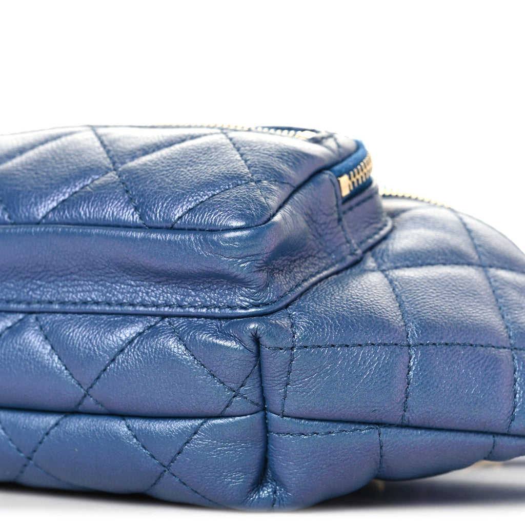 Iridescent Calfskin Quilted All About Waist Belt Bag Dark Blue
