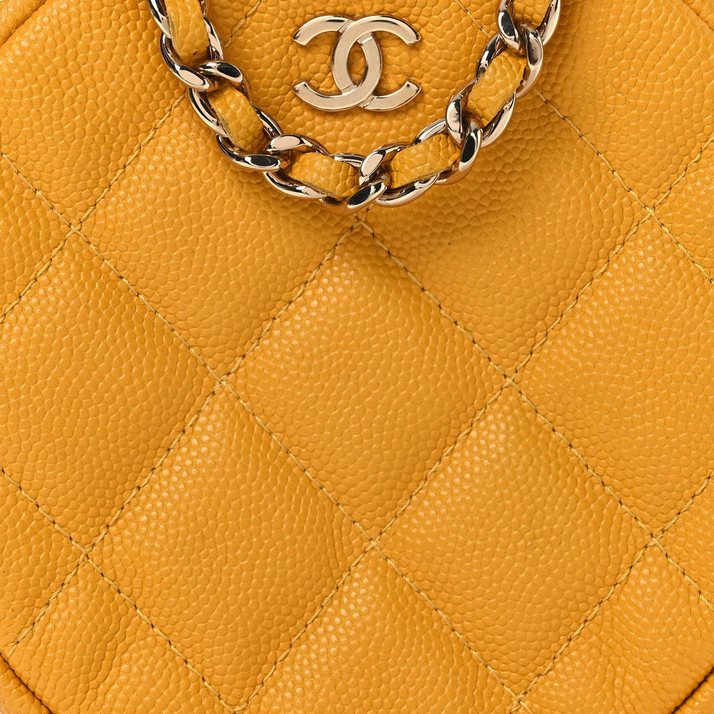 Caviar Quilted Round Clutch With Chain Yellow