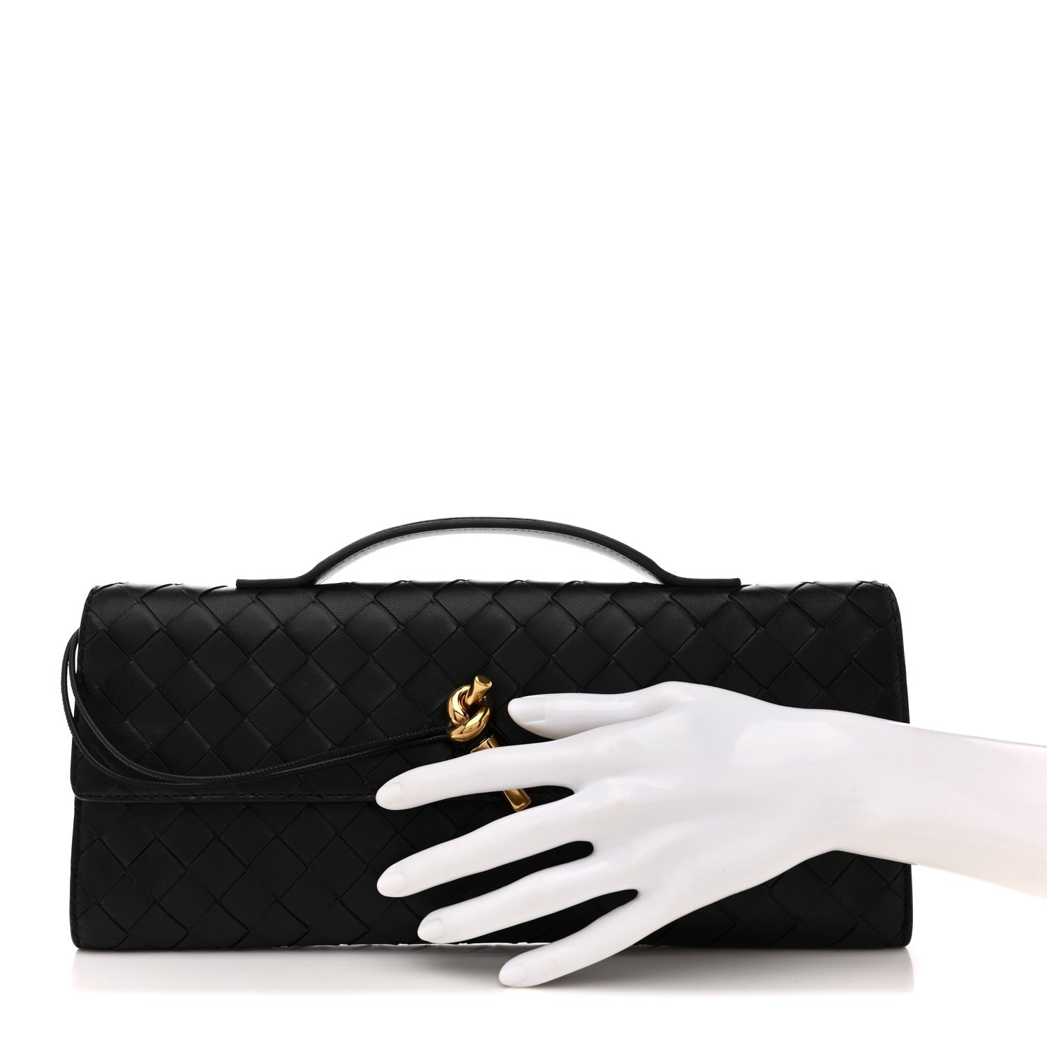 Nappa Intrecciato Long Andiamo Top Handle Clutch Black