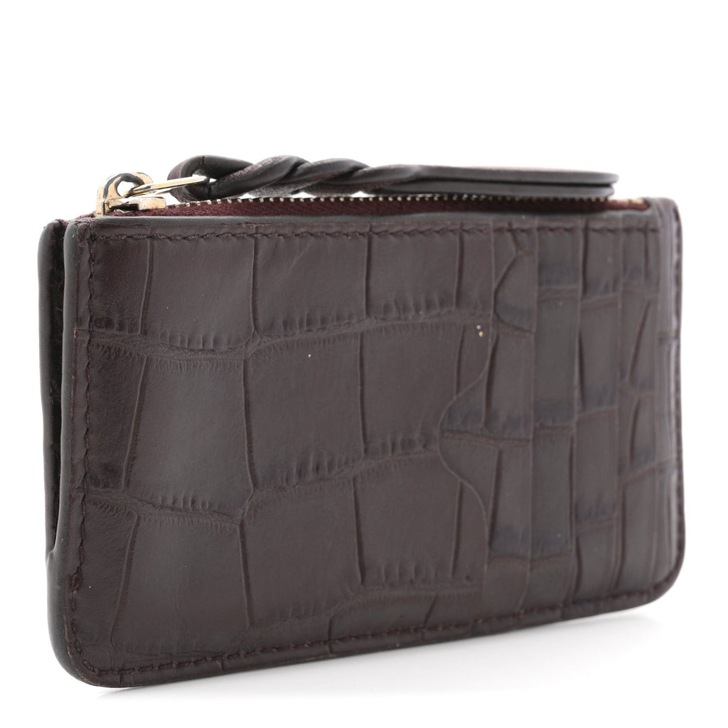 Calfskin Crocodile Embossed  Holder Wallet Burgundy