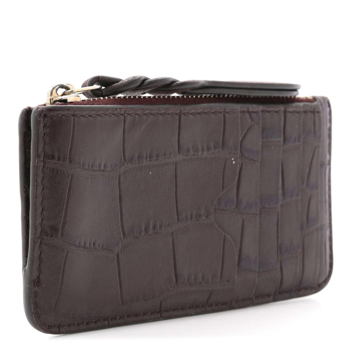 Calfskin Crocodile Embossed  Holder Wallet Burgundy