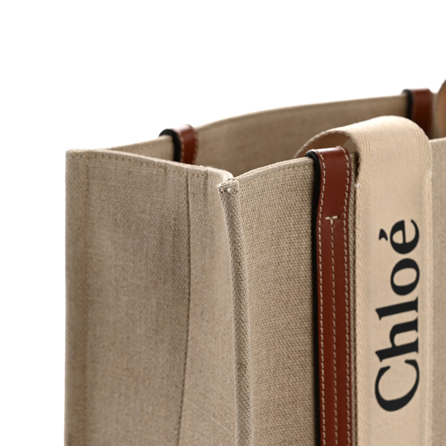 Linen Calfskin Medium Woody Ribbon Tote White Brown