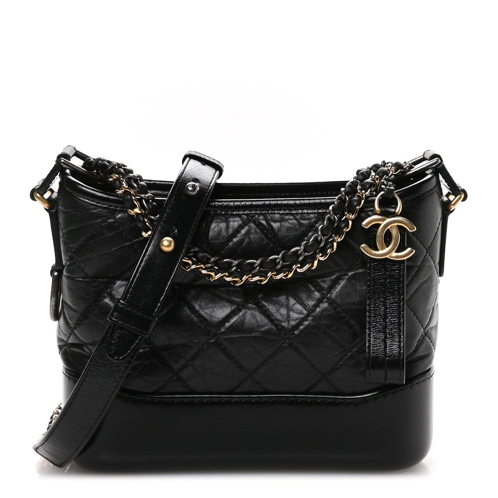 Aged Calfskin Quilted Small Gabrielle Hobo Black