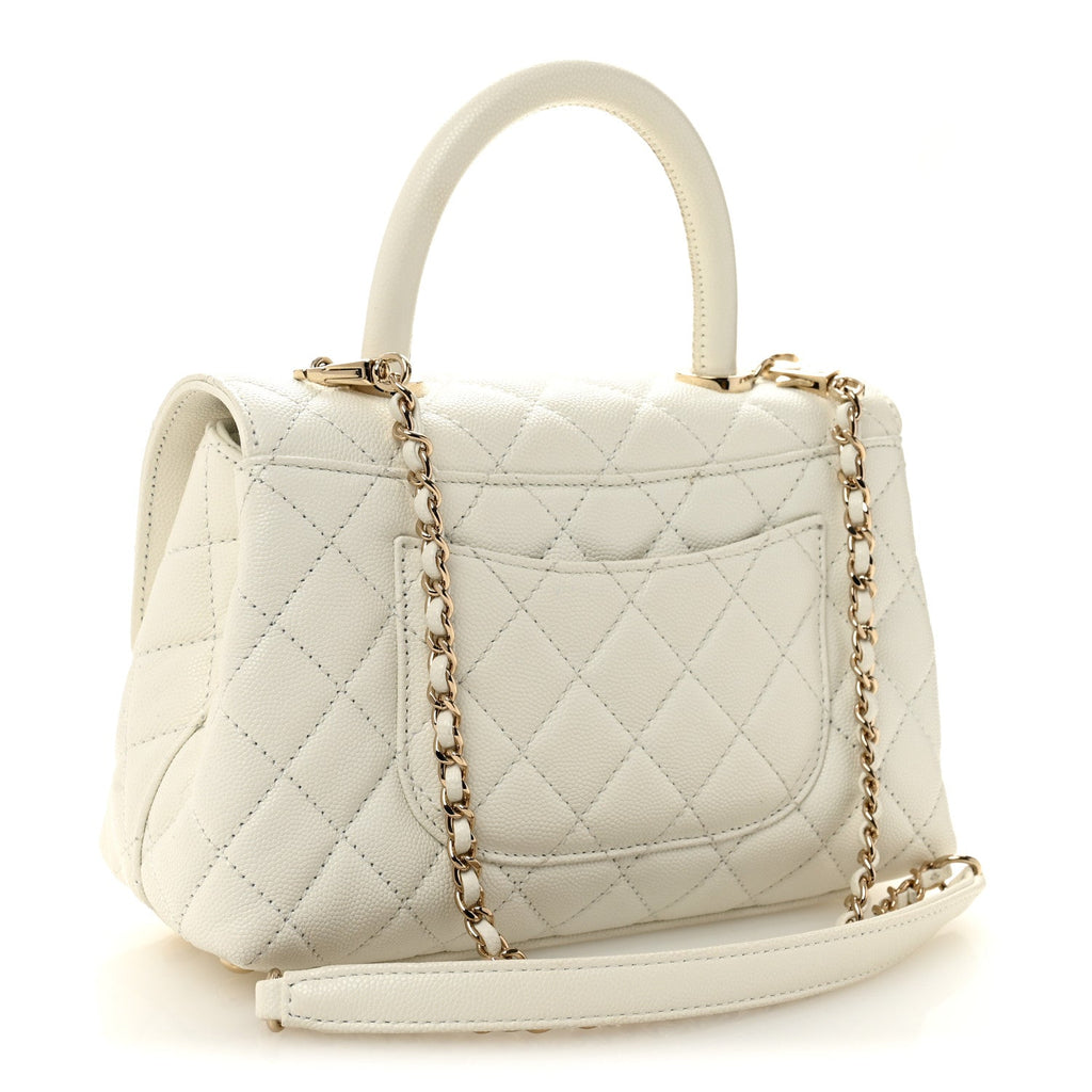 Caviar Quilted Mini Coco Handle Flap White
