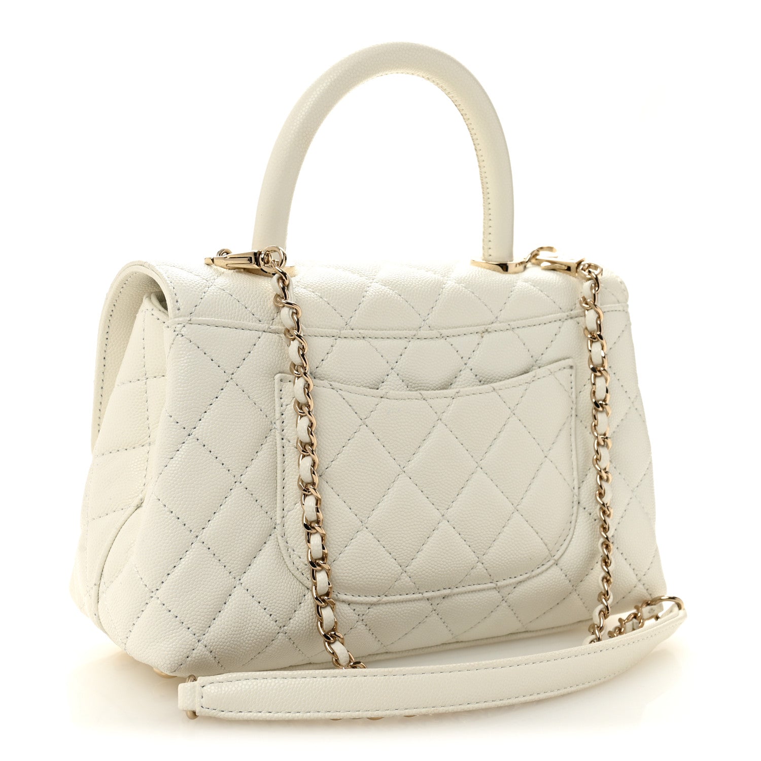 Caviar Quilted Mini Coco Handle Flap White