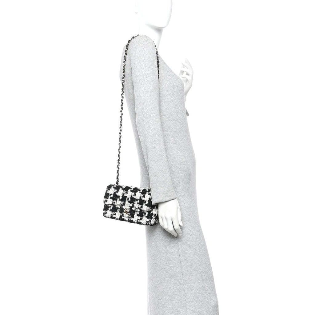 Tweed Quilted Mini Rectangular Flap Black Ecru White