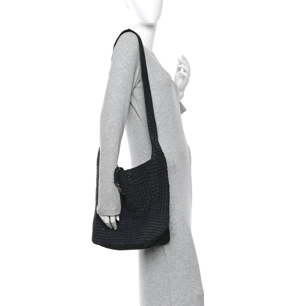 Raffia Monogram Le 5 A 7 Medium Tote Black