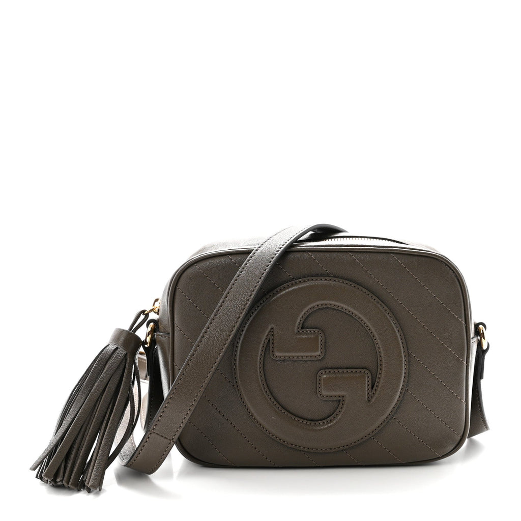 Sakai Be Green Calfskin Diagonal Stitched Small Blondie Shoulder Bag Craclet Brown